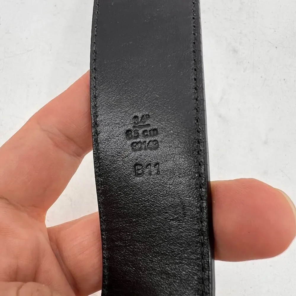 Coach Belt Mens 34 Black Textured Sig Logo Genuine Calfskin Solid Brass Buckle